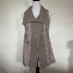 Vintage America Taupe Knit and Faux Fur Vest